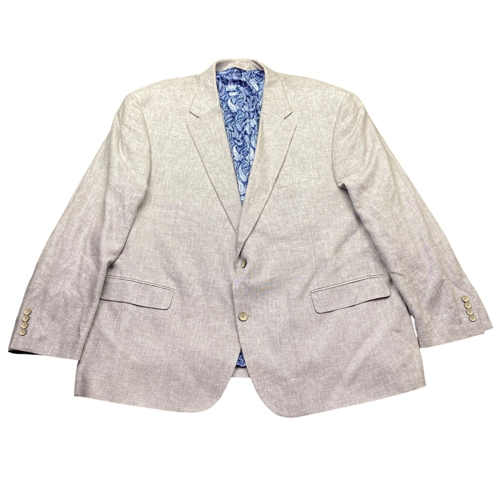 Oak Hill Mens 3XL Tan Linen Blend Paisley Lined Two Button Blazer Sport Coat